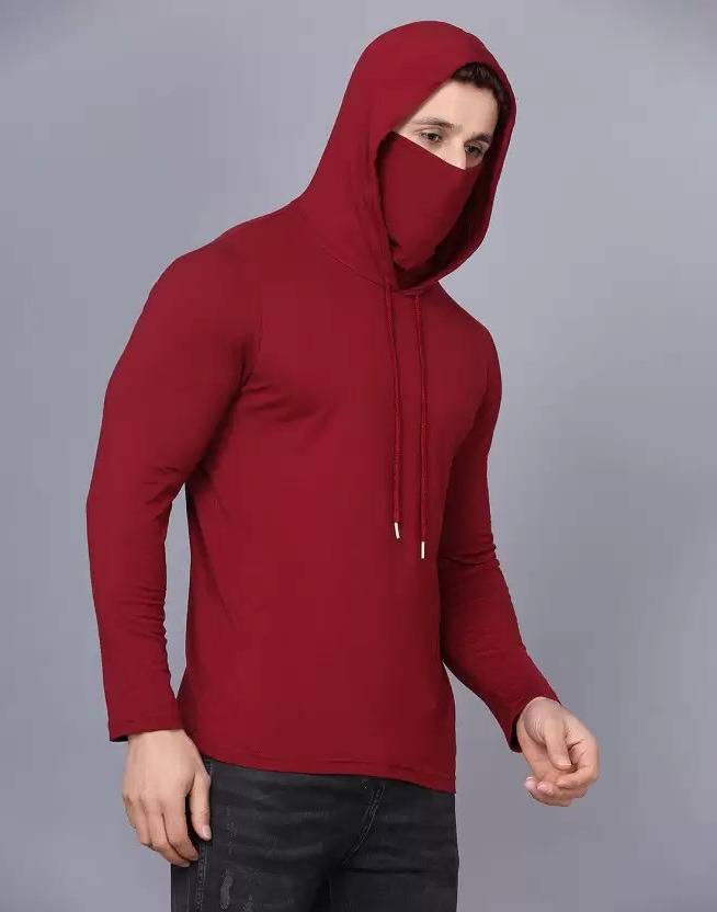 Men Solid Hooded Neck Cotton Blend Navy Blue T-Shirt