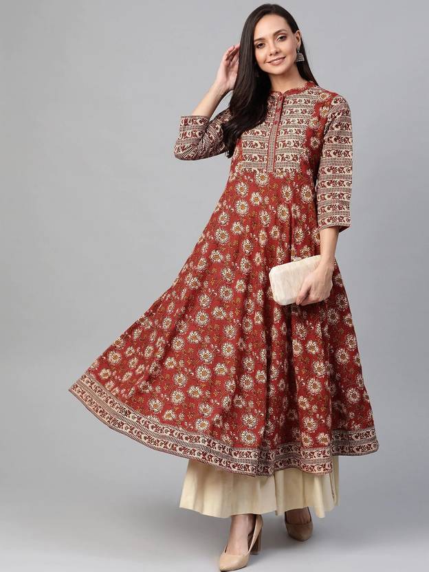 Women Floral Print Pure Cotton Anarkali Kurta